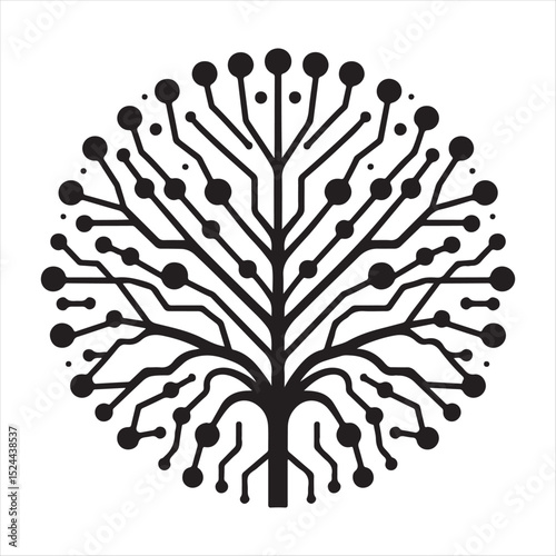 Abstract vector illustration of a heart-shaped tree with green leaves and symbolic hand designs representing growth and life