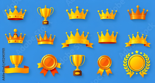 gold crown cup award, royal winner trophy set, victory crown cup vector, golden champion trophy, luxury gold award set, premium crown cup icon, success royal trophy, elite gold cup crown, championship