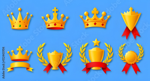 gold crown cup award, royal winner trophy set, victory crown cup vector, golden champion trophy, luxury gold award set, premium crown cup icon, success royal trophy, elite gold cup crown, championship