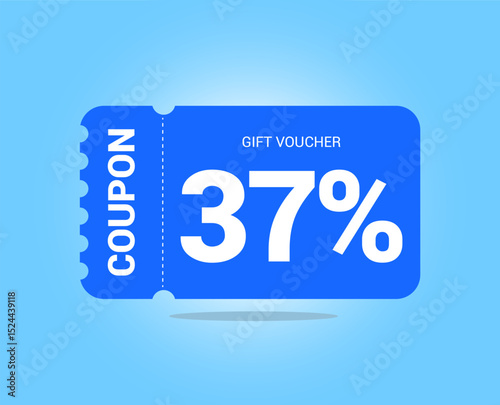 37% coupon promotion sale. Thirty seven percent Vector Gift Voucher. Blue discount, lucky ticket, special offer promo. Web, shopping label, percent sign. Special price offers.