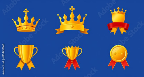 gold crown trophy vector, royal cup trophy set, winning crown and trophy, champion cup and crown, golden victory trophy set, premium award crown cup, success crown trophy icon, elite winner trophy set