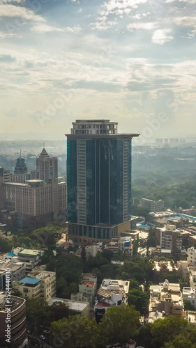 sunny day bangalore cityscape downtown aerial vertical panorama tlmelapse 4k india