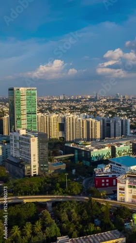 sunny evening bangalore cityscape aerial vertical panorama tlmelapse 4k india