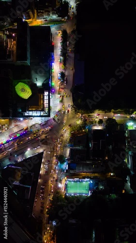 night illumination bangalore city traffic street crossroad vertical panorama tlmelapse 4k india