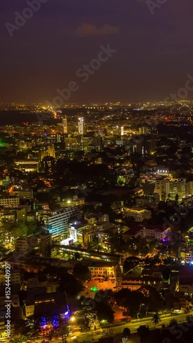 sunset night illumination bangalore cityscape traffic street aerial vertical panorama tlmelapse 4k india