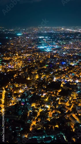 night illumination bangalore cityscape aerial vertical panorama tlmelapse 4k india