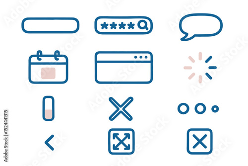 Blue neon icons on dark background: search, calendar, loading, chat bubble