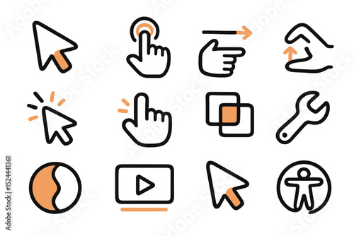 Abstract technology icons with glow effect on dark background
