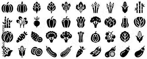 Vegetable icon set featuring diverse plant silhouettes for design