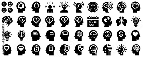 Psychological icon set depicting emotions and mental states