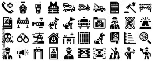 Police icon set featuring law enforcement symbols and tools