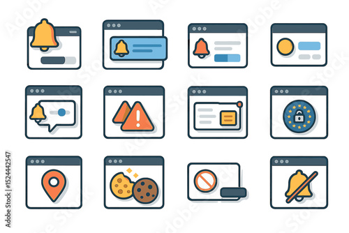Notification and security icons in web browser interface design