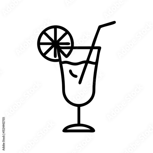 Cocktail glass with lemon slice and straw in minimalist style  