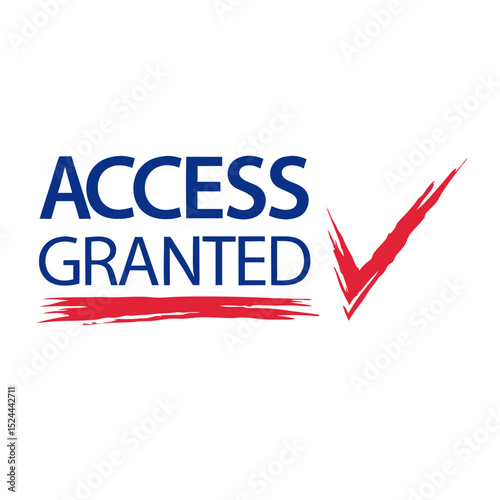 Access granted text graphic with checkmark in red and blue  