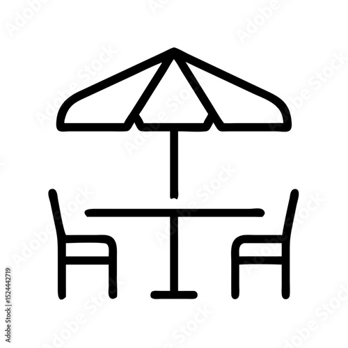 Outdoor cafe seating icon with table and umbrella design  