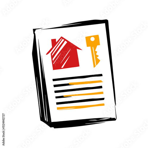 Property deed document with house icon and key illustration