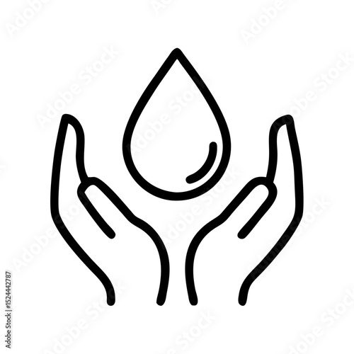Hands holding a water drop icon representing water conservation  