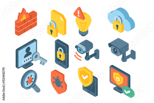 Cybersecurity icons illustrating protection, privacy, and technology in a digital world