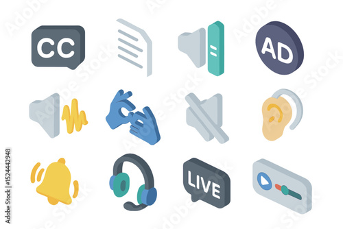 Accessibility icons set for audio and video features