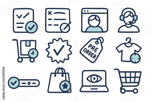 Online shopping and customer service icons on dark background
