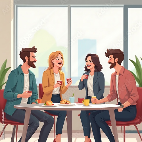 People Having Coffee Break at Table Indoors Smiling