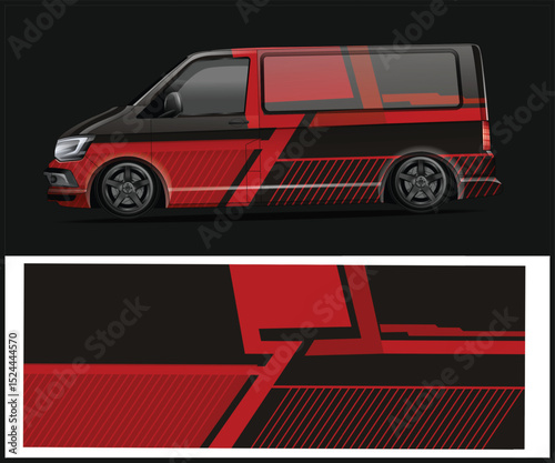 Red and Black Racing Stripes Van Wrap Design Template