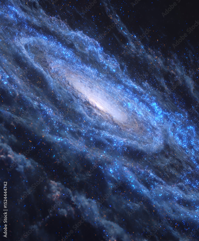 Fototapeta premium Galaxy with Bright Stars and Dust Clouds in Deep Space
