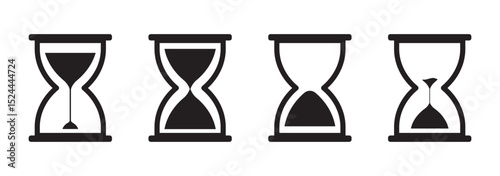 hourglass icon set, sandglass timer on transparent background, vector illustration
