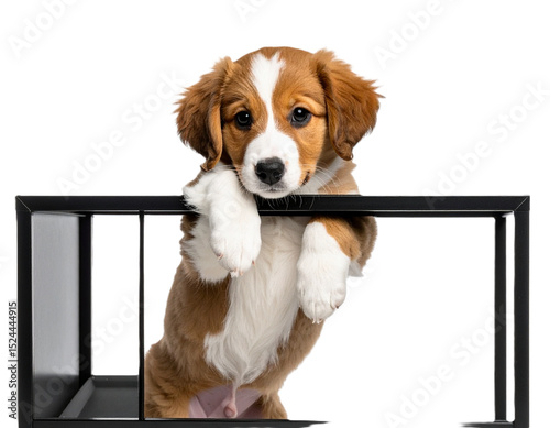 Cachorro curioso asomándose en fondo transparente