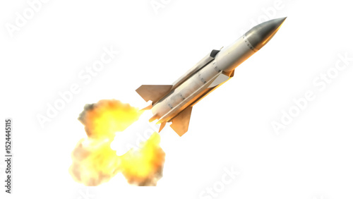 Soaring Missile Launch: Powerful Rocket Ascends with a Fiery Exhaust Trail

