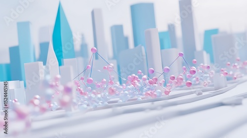Abstract city with interconnected network nodes