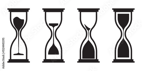 Hourglass icon set bundle vector illustrator Black hourglass icons illustrating the concept of time in a minimalist design suitable for various applications