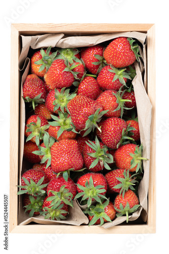 Homegrown Handpicked Strawberries in Wooden Punnet Isolated PNG (Top View)