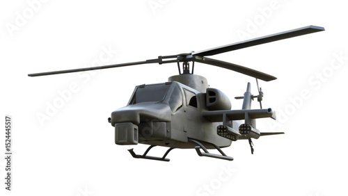 Military Attack Helicopter: Heavily Armed Combat Aircraft on White Background

