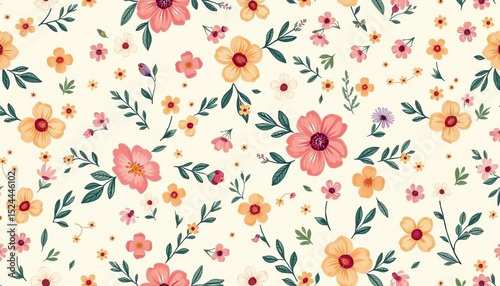 Seamless cute liberty ditsy floral pattern with tiny hand-drawn flowers and leaves,  floral,  floral background