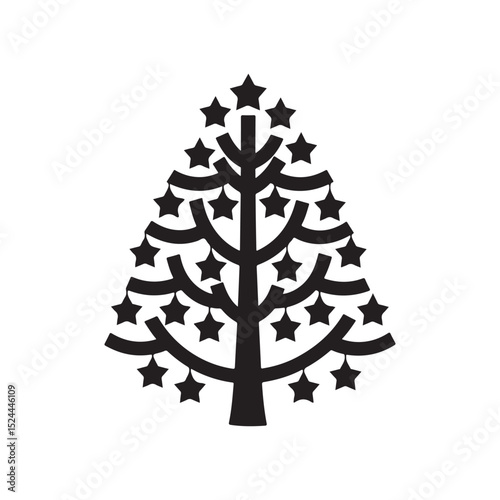 Christmas tree balls with bows on pine branch vector graphic frame black