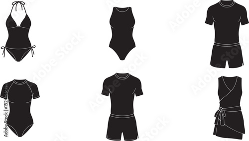 Practical Black Silhouette Vector Set of Diverse Swimwear for Women