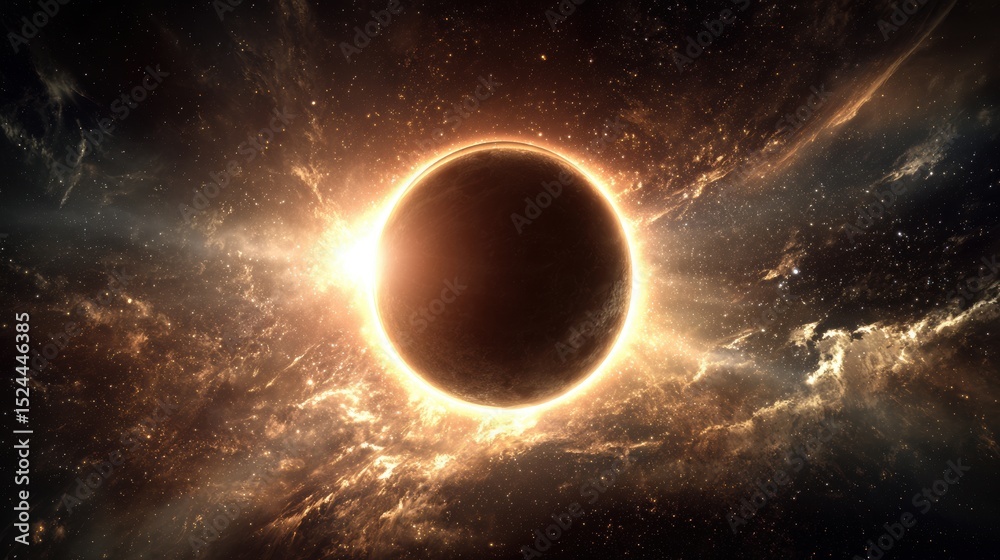 Obraz premium A 4K photo of dramatic Total Solar Eclipse Against Starry Cosmos Background cosmos dramatic background sun moon.