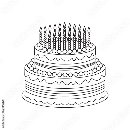 Hand drawn birthday cake outline illustration