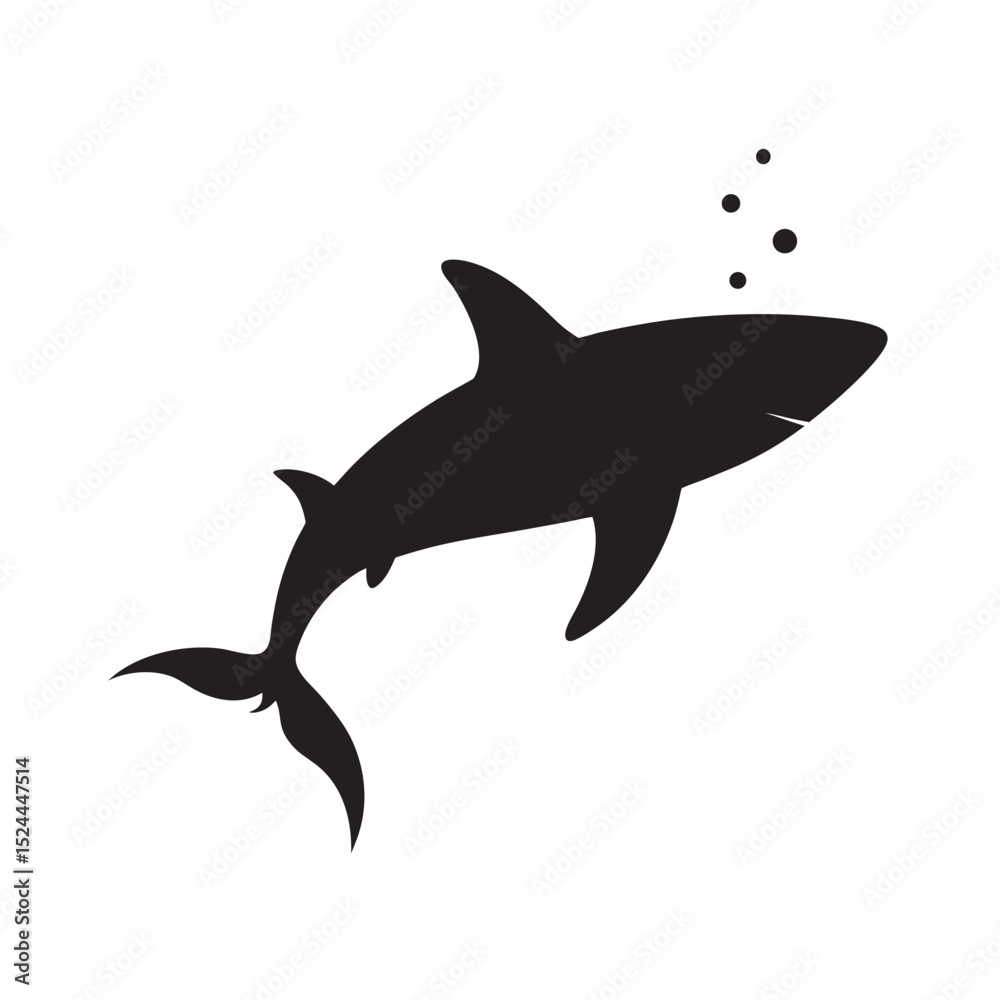 Fototapeta premium Shark Swimming Beneath Sea Surface Silhouette Vector