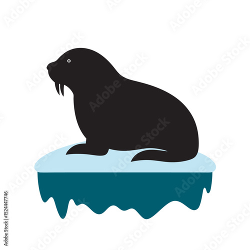 Walrus Resting On Icy Platform Silhouette Vector