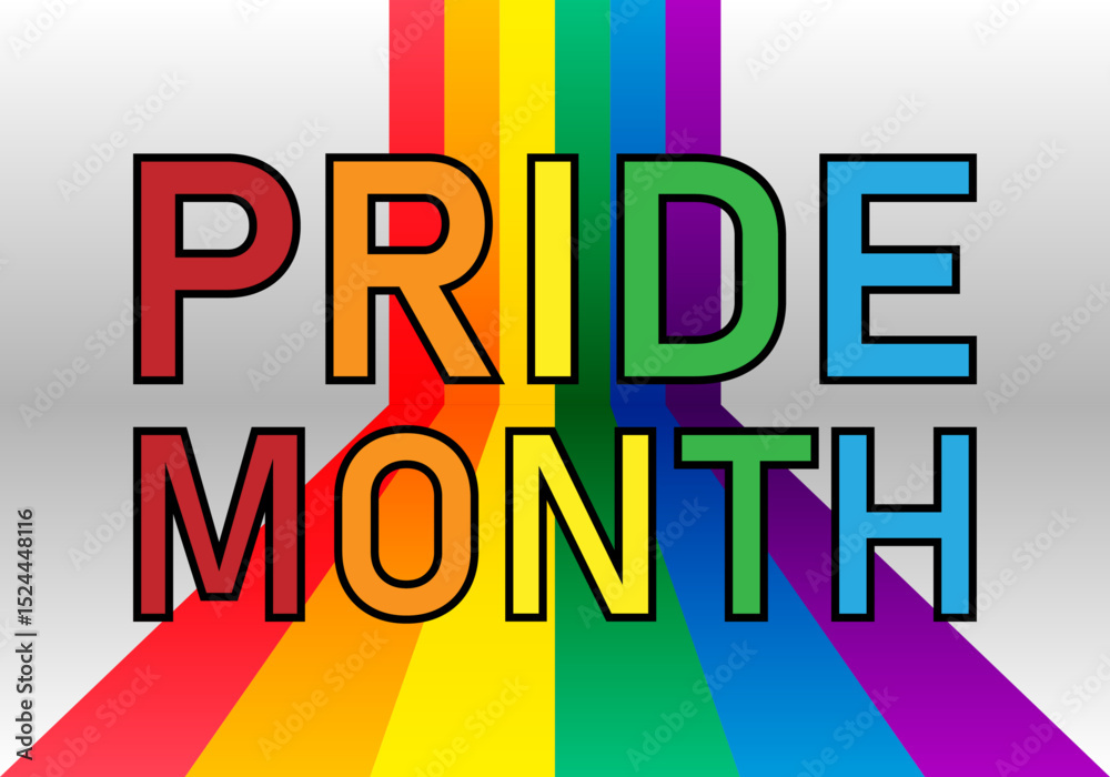 Cartel con bandera del orgullo lgbtq+ en cinta para el mes del orgullo sobre fondo gris