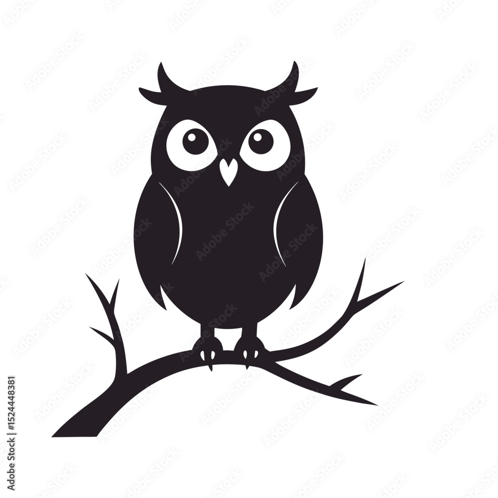 Obraz premium Owl Perched On Tree Branch Silhouette Vector