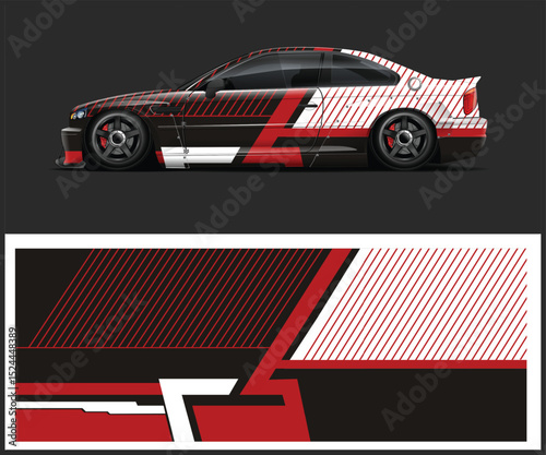 Abstract Red and Black Racing Car Wrap Design Template