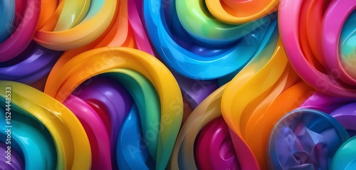 Abstract colorful swirls and shapes displaying a smooth glossy and vibrant rainbow effect