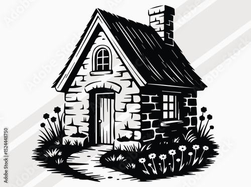 Cozy Cottage Silhouette Art Print for Rustic and Nature Inspired Home Decor, Cottage SVG, House SVG