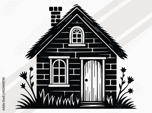 Cozy Cottage Silhouette Art Print for Rustic and Nature Inspired Home Decor, Cottage SVG, House SVG