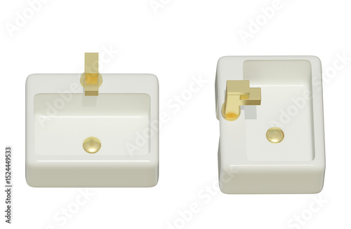 Sink. Realistic bathroom items white ceramic sink in toilet room. 3D render