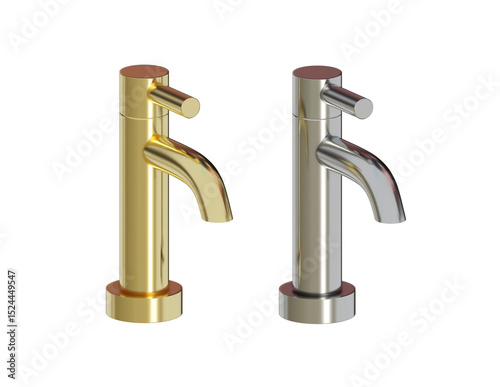 Gold and silver faucet, luxury for bathroom and kitchen sink in various shapes. 3D render