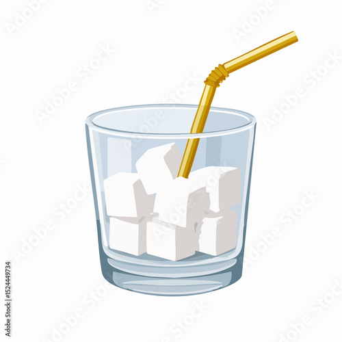 Sugar Cubes on a Glass with Straw Illustration